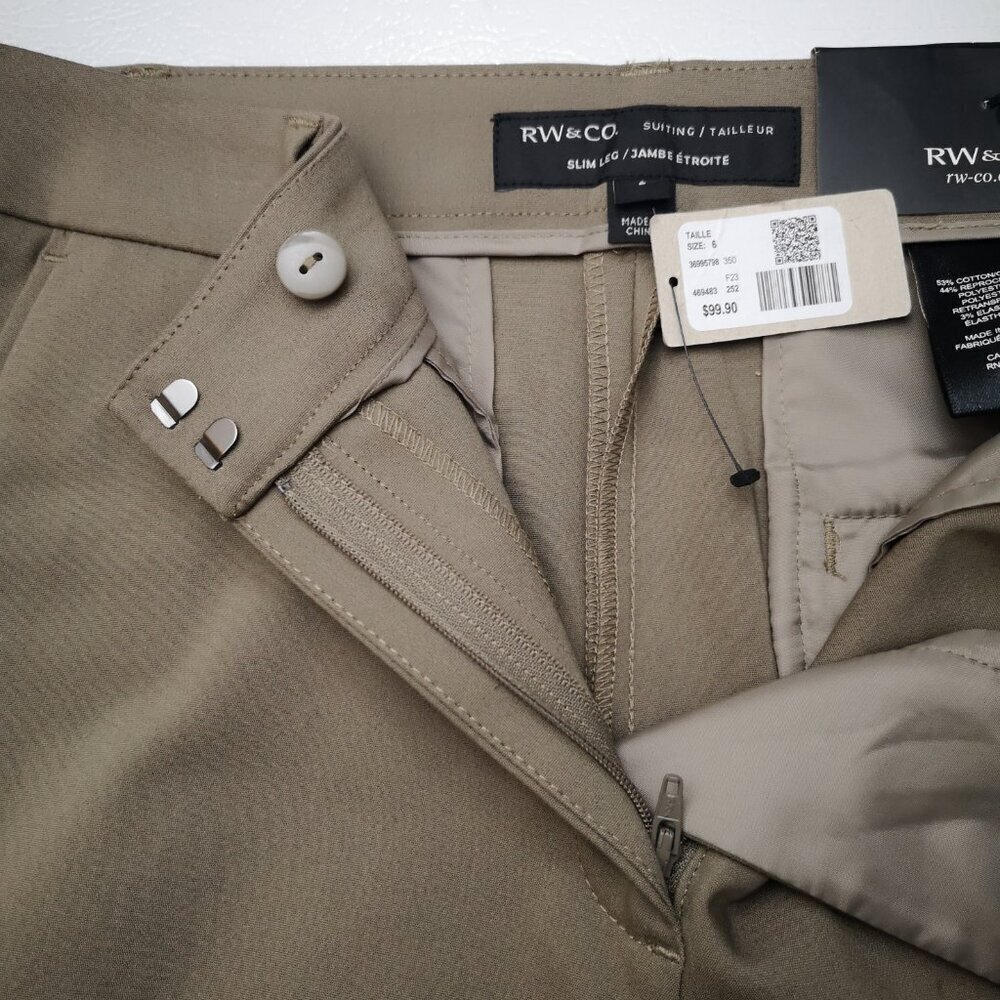 NWT RW&CO. Ladies Size 6 Taupe Slim Leg Zipper & 2 Clasp Closure Dress Pants - Picture 14 of 15